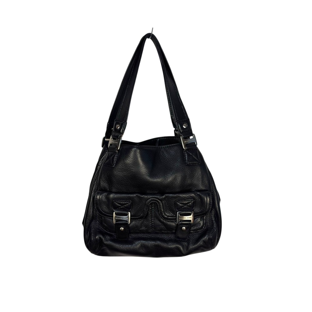 Michael Kors Shoulder Bag Black Heavyweight Pebbled Leather Buckle Y2K Moto Tote